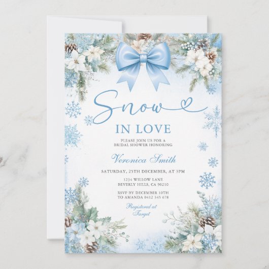 Invitation Blue Snowflake Snow in Love Winter Bridal Shower (Devant)