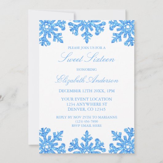 Invitation Blue Snowflake Sweet hiver 16 (Devant)