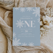 Invitation Blue Snowflake Winter Boy 1er anniversaire