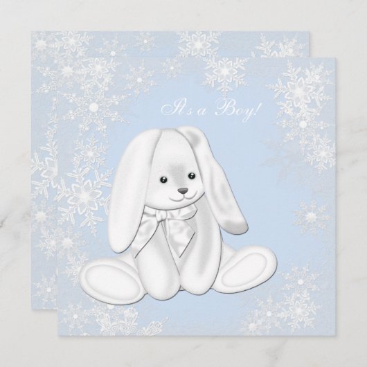Invitation Blue Snowflake Winter Wonderland Baby Boy Shoy (Devant / Derrière)