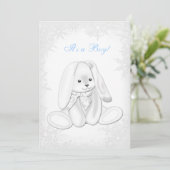 Invitation Blue Snowflake Winter Wonderland Baby Boy Shoy (Debout devant)