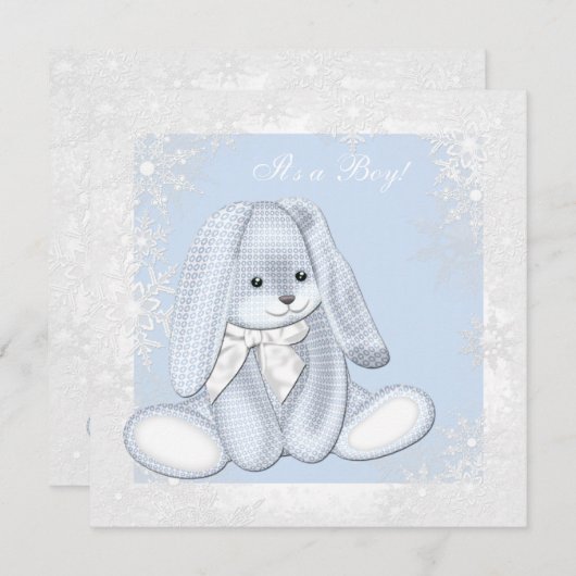 Invitation Blue Snowflake Winter Wonderland Baby Boy Shoy (Devant / Derrière)