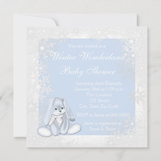 Invitation Blue Snowflake Winter Wonderland Baby Boy Shoy (Dos)