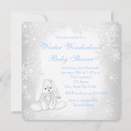 Invitation Blue Snowflake Winter Wonderland Baby Boy Shoy (Dos)