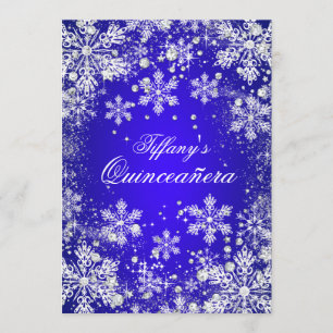 Invitation Blue Snowflake Winter Wonderland Quinceanera
