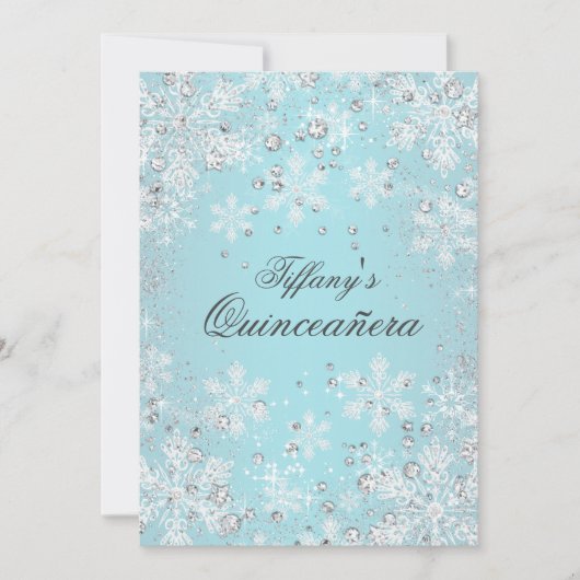 Invitation Blue Snowflake Winter Wonderland Quinceanera (Devant)