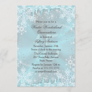 Invitation Blue Snowflake Winter Wonderland Quinceanera