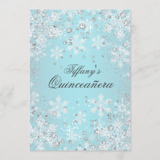 Invitation Blue Snowflake Winter Wonderland Quinceanera