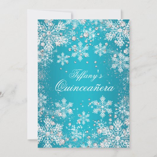 Invitation Blue Snowflake Winter Wonderland Quinceanera (Devant)