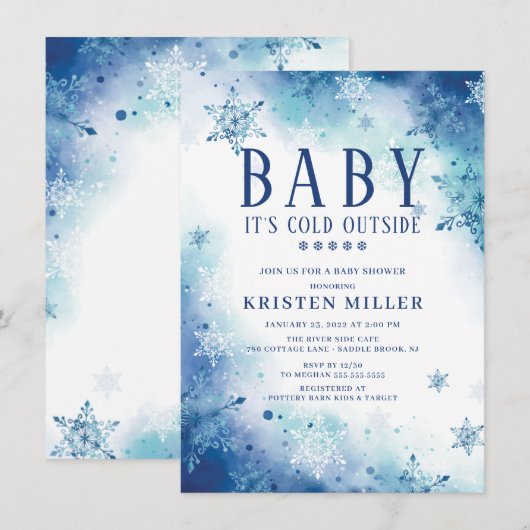 Invitation Blue Snowflakes Garçons Baby shower d'hiver Invita (Devant / Derrière)