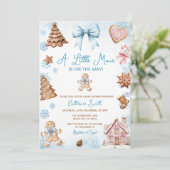 Invitation Blue Snowflakes Gingerbread Christmas Baby Shower (Debout devant)
