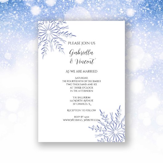 Invitation Blue Snowflakes sur White Winter Wedding Invitatio