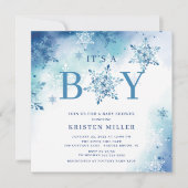 Invitation Blue Snowflakes Winter It's Boy Baby shower (Devant)