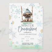 Invitation Blue Snowflakes Winter Onederland 1er anniversaire (Devant / Derrière)