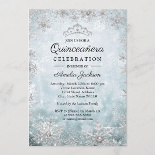 Invitation Blue Snowflakes Winter Wonderland Quinceanera