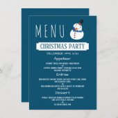 Invitation Blue Snowman, Menu de fête de Noël (Devant / Derrière)