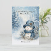 Invitation Blue Snowman Surprise Birthday Party | (Debout devant)