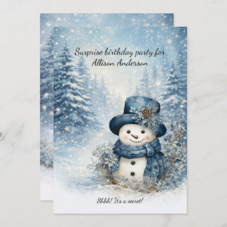 Invitation Blue Snowman Surprise Birthday Party |