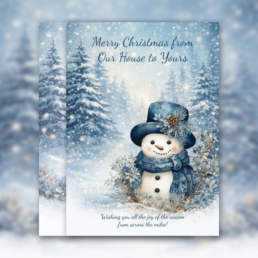 Invitation Blue Snowman Trees From Our House to Yours |