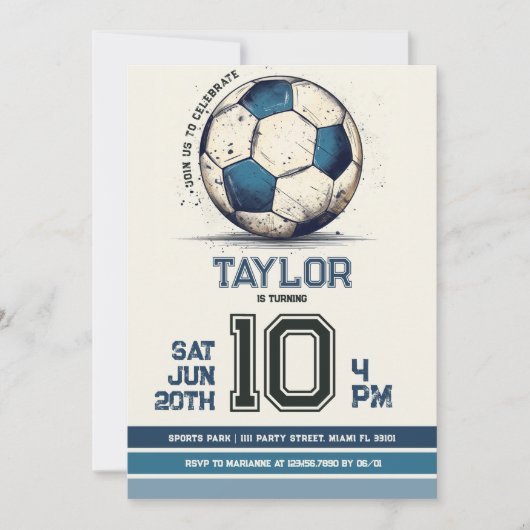 Invitation Blue Soccer Sports Boy Jersey Anniversaire de enfa (Devant)