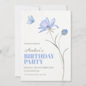 Invitation Blue soft flower birthday (Devant)