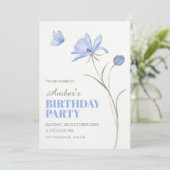 Invitation Blue soft flower birthday (Debout devant)