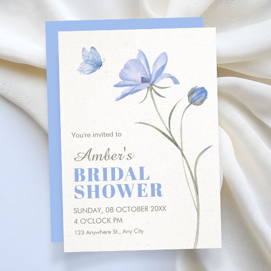 Invitation Blue soft flower bridal shower