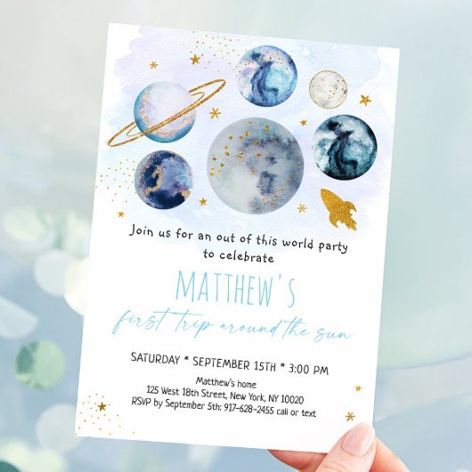 Invitation Blue Space Premier Voyage Autour Du Soleil Anniver