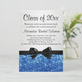 Invitation Blue Sparkle-look Bow Graduation/fête (Debout devant)