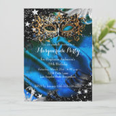 Invitation Blue Sparkle Magique Nuit Masquerade Party (Debout devant)