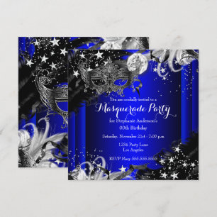 Invitation Blue Sparkle Magique Nuit Masquerade Party
