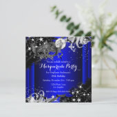 Invitation Blue Sparkle Magique Nuit Masquerade Party (Debout devant)