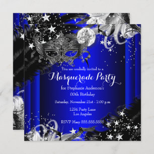 Invitation Blue Sparkle Magique Nuit Masquerade Party