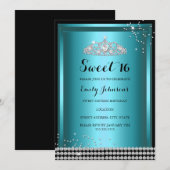 Invitation Blue Sparkle Tiara Sweet 16 Anniversaire Invitatio (Devant / Derrière)