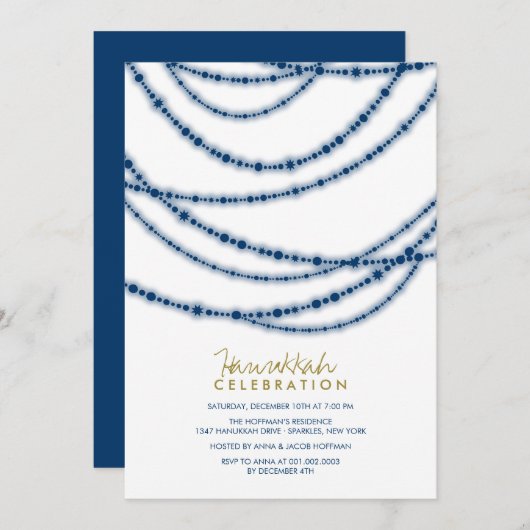 Invitation Blue Sparkles Hanoukka Fête Fête Fête (Devant / Derrière)