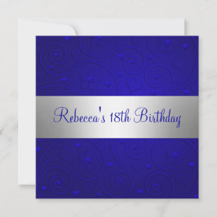Invitation Blue Spiral Hearts Argent 18e fête d'anniversaire