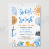 Invitation Blue Splish Splash Beach Bash Anniversaire (Devant)