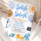 Invitation Blue Splish Splash Beach Bash Anniversaire