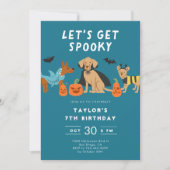 Invitation Blue Spooky Costume Dogs Halloween Birthday (Devant)