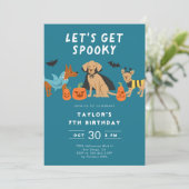 Invitation Blue Spooky Costume Dogs Halloween Birthday (Debout devant)