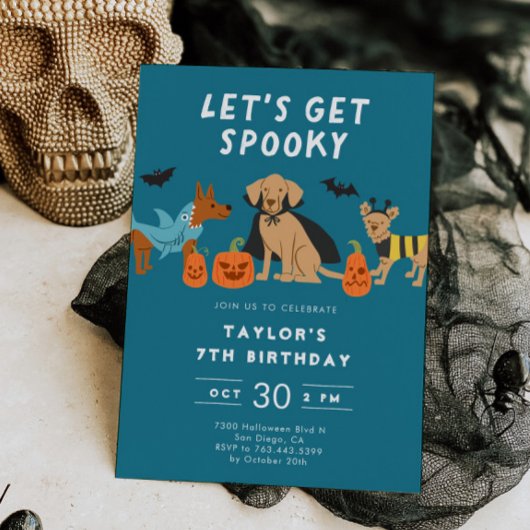 Invitation Blue Spooky Costume Dogs Halloween Birthday