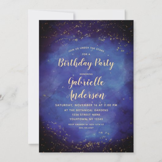 Invitation Blue Star Sky Celestial Anniversaire de fête Invit (Devant)