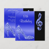 Invitation Blue Stiletto & Treble Clé 17e Anniversaire (Devant / Derrière)