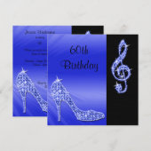 Invitation Blue Stiletto & Treble Clé 60e Anniversaire (Devant / Derrière)
