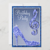 Invitation Blue Stiletto & Treble Clef Anniversaire (Devant)