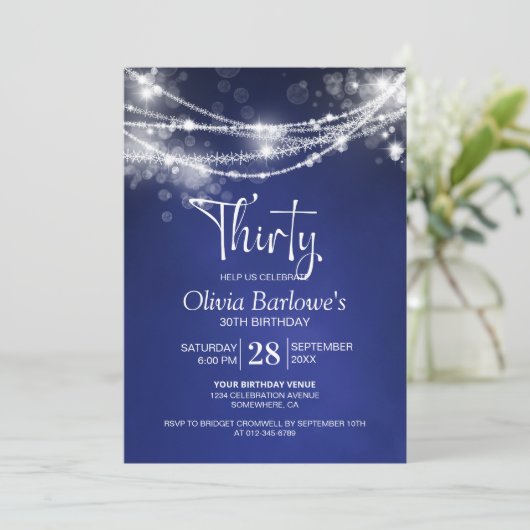 Invitation Blue String Lights 30e fête d'anniversaire (Debout devant)
