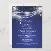 Invitation Blue String Lights 60e fête d'anniversaire (Devant)