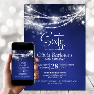 Invitation Blue String Lights 60e fête d'anniversaire