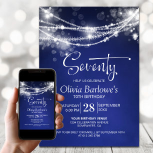 Invitation Blue String Lights 70e fête d'anniversaire