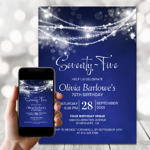 Invitation Blue String Lights 75e fête d'anniversaire